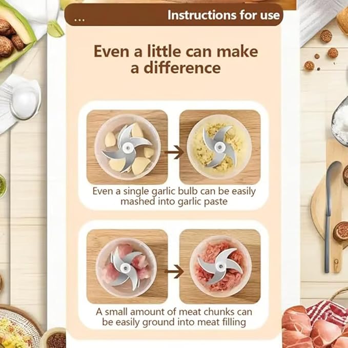 Electric Garlic Chopper, Mini Portable Veggie Chopper, 2026 New Small Garlic Chopper Mincer, USB Rechargeable, Wireless Veggie Grinder, For Mashing Onion, Garlic, Chili, Ginger (2pcs, 3 blades)