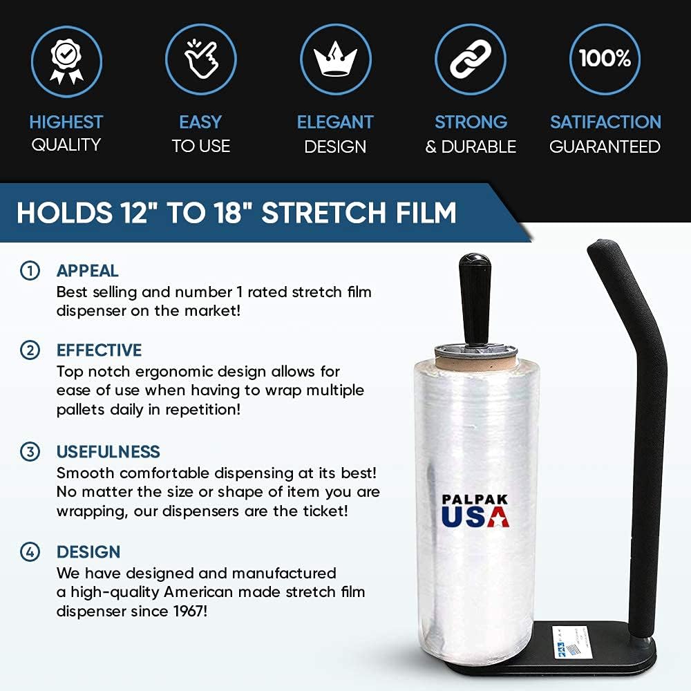 New! PalPak300 BACKSAVER - Best Selling Stretch Film Dispenser with Extended Handle, Industrial Strength for Packing Wrap, Holds 14"-20" Rolls with Adjustment Furniture, Boxes & Pallets (3 Pack)