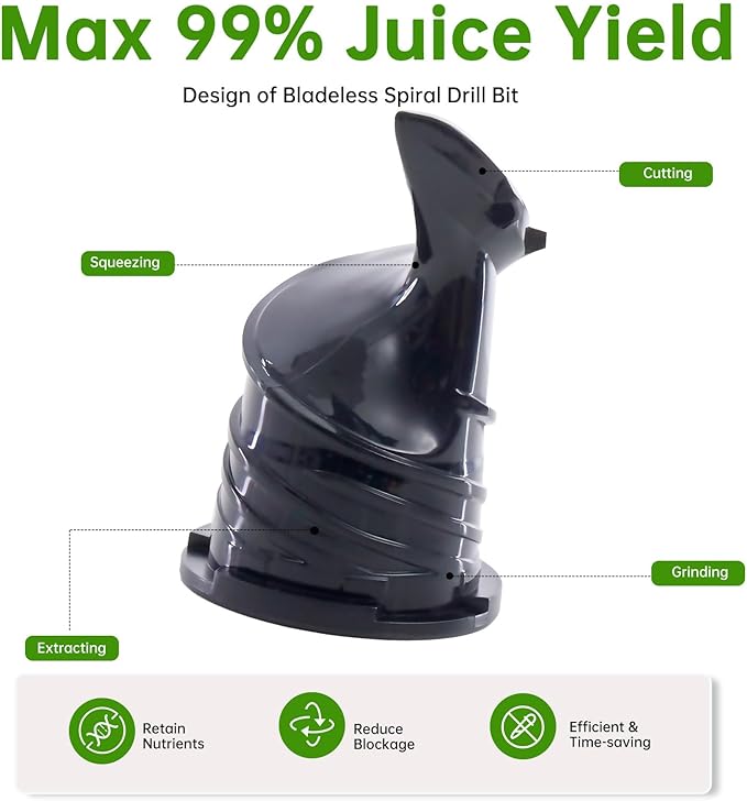 NEWBULIG Cold Press Juicer Machines, Masticating Juicer with High Juice Yield, Reverse Function, Stops Oxidation and Easy to Clean for Vegetables & Fruits, Silver