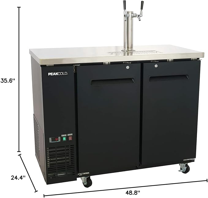 PEAKCOLD 2 Door Commercial Beer Dispenser - Double Tap Keg Cooler - Kegerator; 48" W