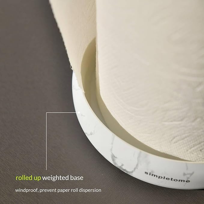simpletome Paper Towel Holder Countertop Keep It Rolled Up Weighted Base (Marble White)
