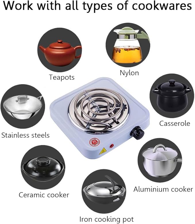 Compact and Portable Countertop Burner- Countertop Double Coiled Burner 2000 Watts Electric Hot Plate Temperature Controls White