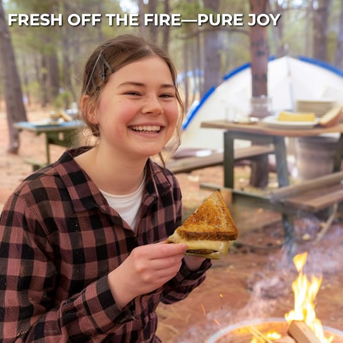Pie Iron Set – Large Cast Iron Sandwich Maker for Camping, 3-Piece Camp Pie Cooker, Campfire Grilling & Outdoor Cooking Equipment