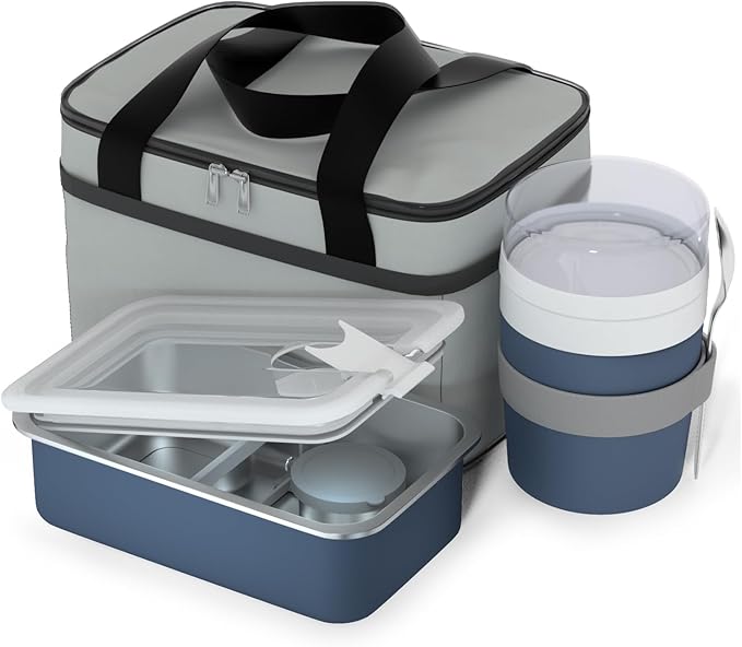 Bakpoco Stainless Steel Bento Lunch Box Set for Adult - 42oz Leak-Proof Bento Lunch Box Container with Thermo, Insulated Bag for Work Travel Dining Out
