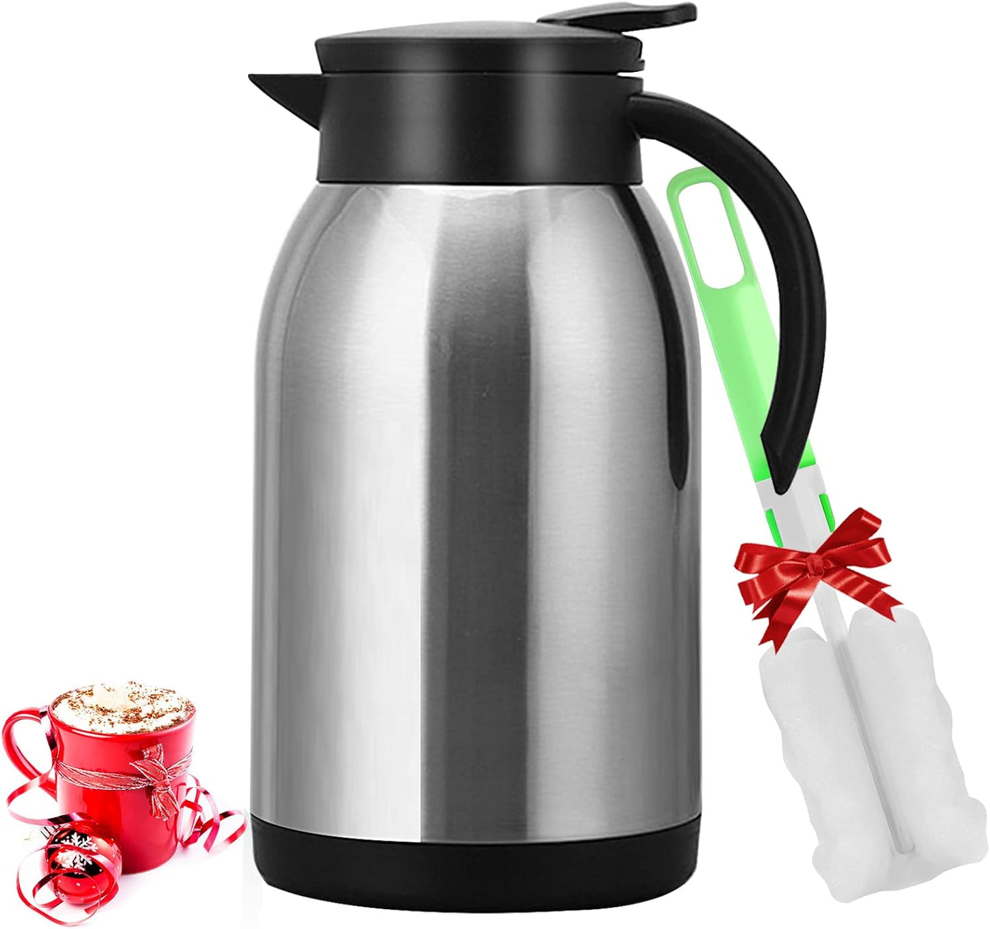 Stainless Steel Thermal Coffee Carafe Dispenser, 40oz Unbreakable Double Wall Vacuum Flask 1.2L Water Tea Pot Beverage Pitcher for Hot Coffee for Christmas Carafe(Silver)