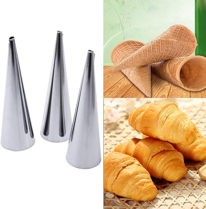 Kslong Cream Horn Molds 12pcs Large Size 4.7 inch Baking Cones Stainless Steel Roll Horn Forms Conical Danish Pastry Croissant Cones Moulds