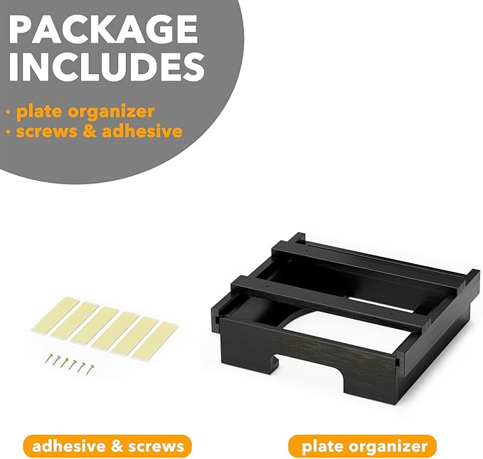 SpaceAid 9-inch Paper Plate Dispenser (Need 10.2 Inches Deep Cabinet Space) Under Cabinet Bamboo Plates Holder, Kitchen Vertical Dipensers Caddy, Black