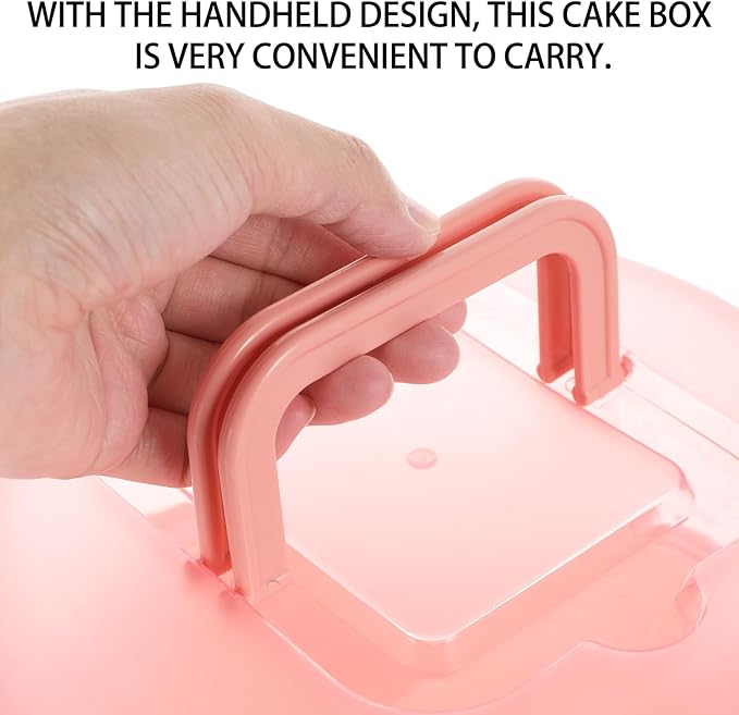 Amosfun 9.84 Inch Portable Cake Carrier with Handle Buckle Seal Round Cake Box Container Lightweight Cupcake Holder Tray for Dessert Transport