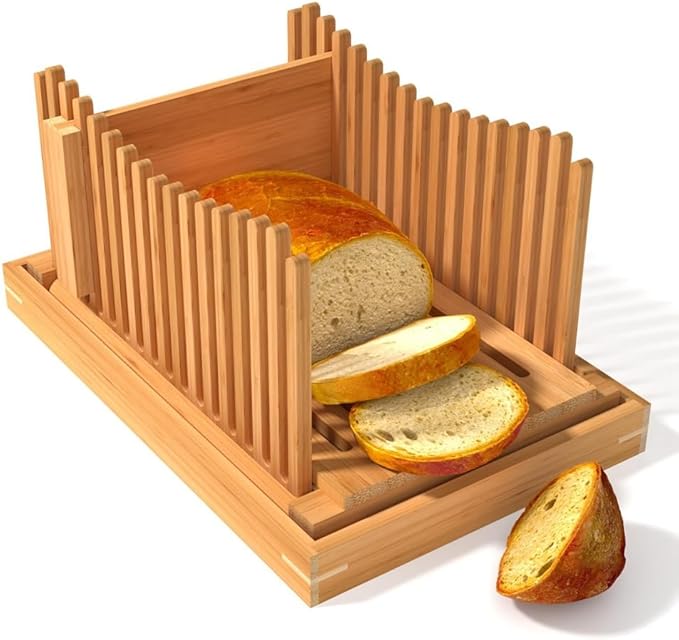 Bamboo Wood Bread Slicer for Homemade Bread Toast Cutting Board, Adjustable Thickness Breadmaker for Loaf Cakes A