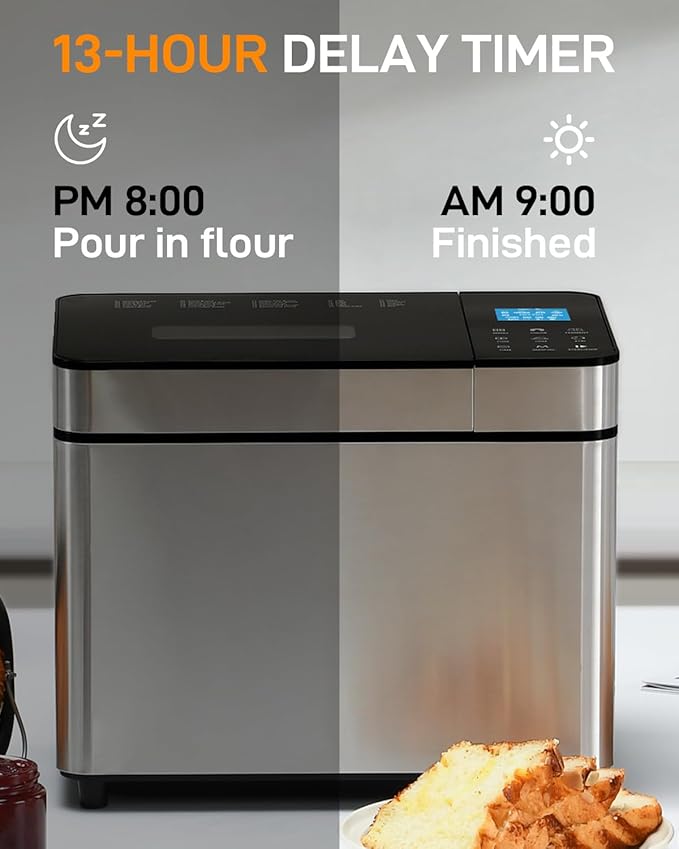 MERIOR 25-IN-1 Bread Maker with Visible Lid | 2lb Automatic Machine, Auto Nut Dispenser, 13-Hour Delay Timer, One-Touch Control & Recipes – Easy Operation, High Success for Homemade Bread