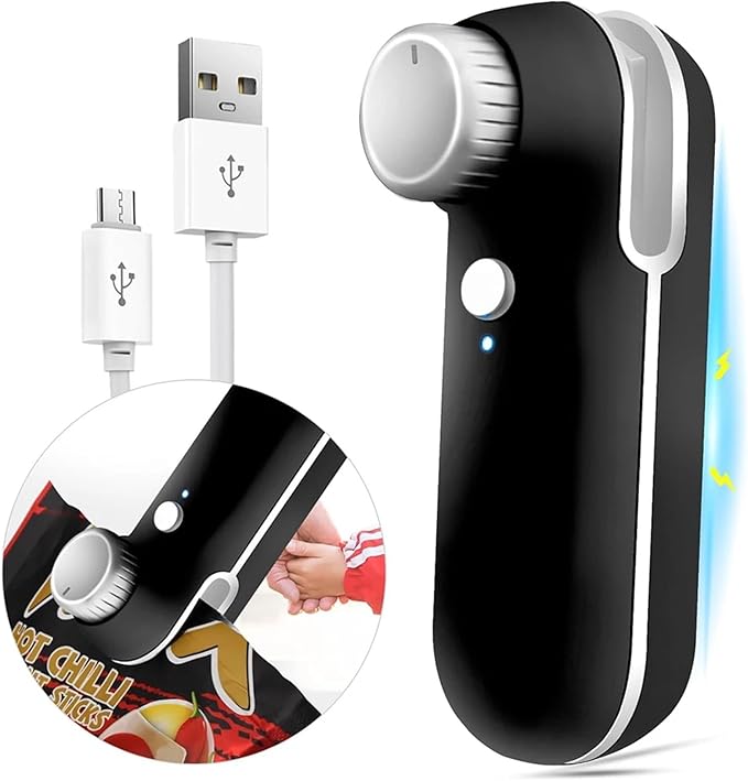 Mini Seale Portable 2-In-1 USB Rechargeable Mini Plastic Bag Heat Sealer In Black And White(2 Pack Black)
