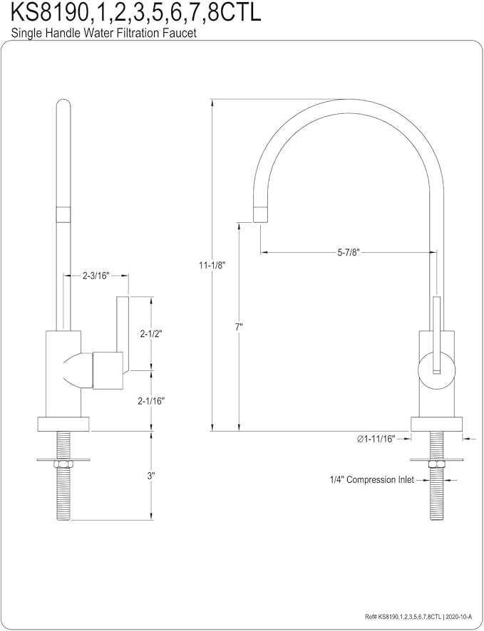 Kingston Brass KS8190CTL Continental Water Filtration Faucet, Matte Black, 5‑7/8 in. Spout Reach