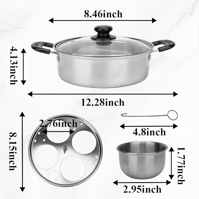 Stainless Steel Egg Poacher Pan - 4-Cup Non-Coated Egg Cooker Poached Egg Maker, Heavy Duty Egg Poaching Pan for Home Kitchen