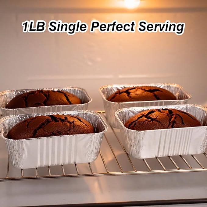 MOACOCK 50 Pack 1Lb Mini Loaf Pans, 6” x 3.5” x 2” Foil Disposable Loaf Pans, Aluminum Foil Bread Pans for Baking Homemade Cakes & Breads Holiday Treats Food Storage