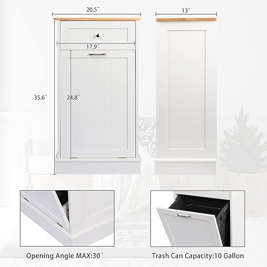 TOLEAD Tilt Out Trash Cabinet Free Standing 10 Gallon Recycling Trash Can Cabinet for Farmhouse Kitchen,Living Room, Dining Room, White