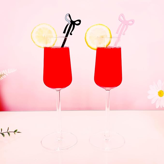 Pink Bow Drink Stirrers 20PCS Acrylic Coffee Stir Sticks for Shirley Temple Bar Supplies Coquette Birthday Party Decorations Wedding Accessories (Pink)