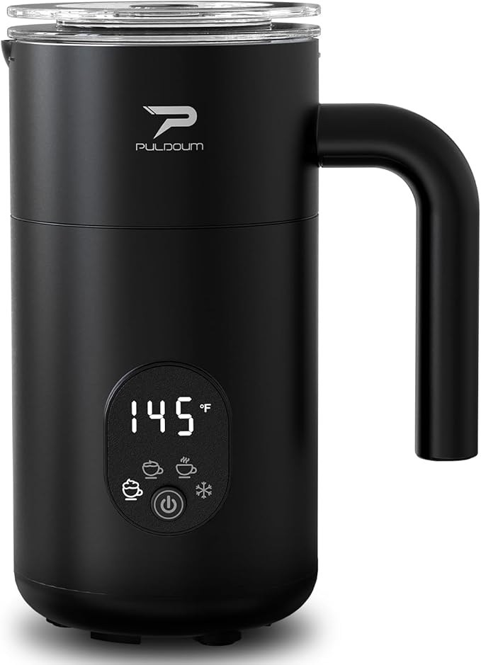 Milk Frother and Steamer 4 in 1 Automatic Coffee Steamer Frother, 11.8OZ / 350ML Warm and Cold Foam Frother for Coffee,Latte, Cappuccino, Macchiato, Hot Chocolate (Black)