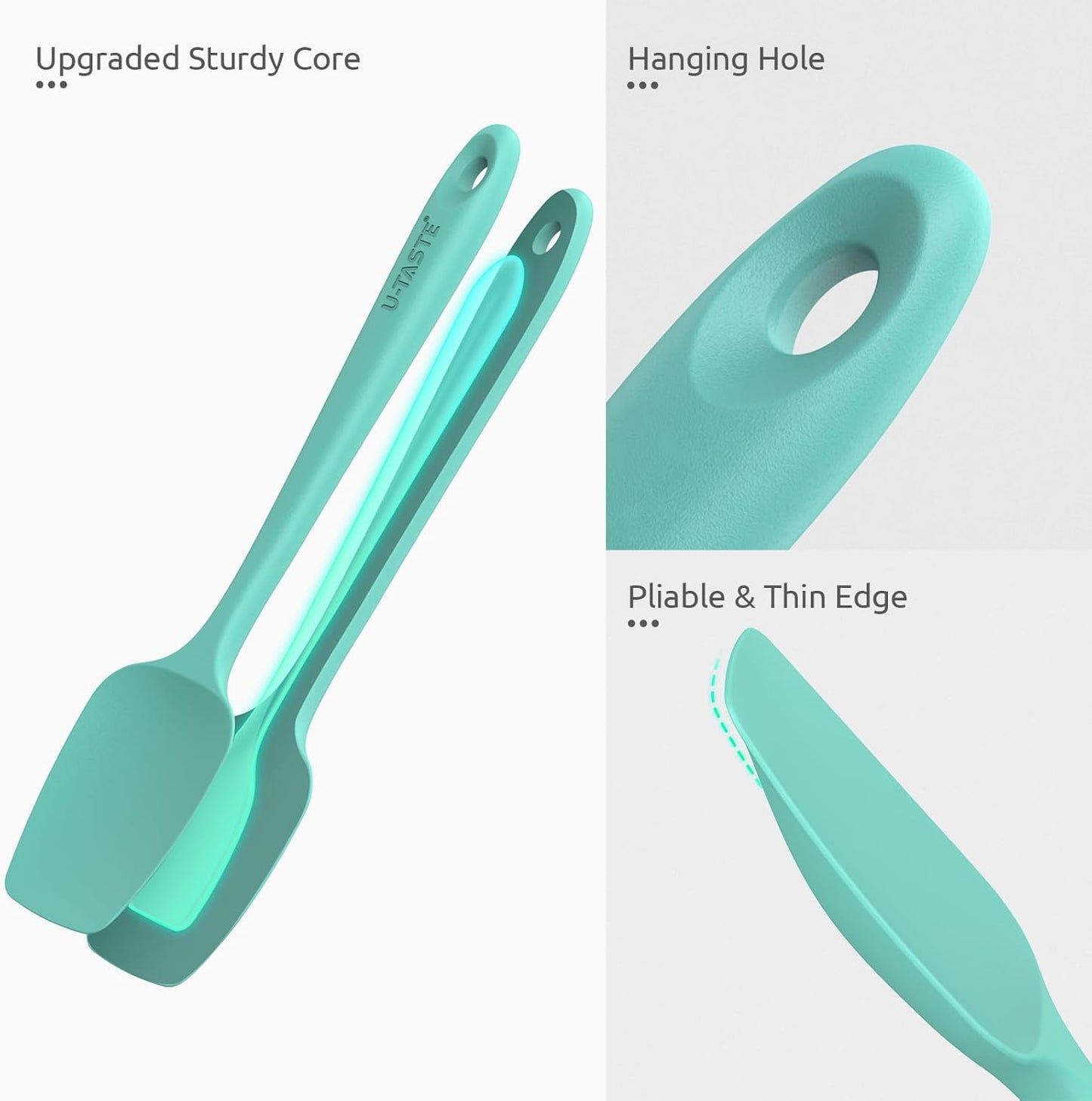 U-Taste Silicone Spoon Spatula Set: 480ºF Heat Resistant Food Grade Flexible Rubber Spoonula, Nonstick Cooking Mixing Scooping Kitchen Baking Scraper Utensils Set of 3 for Pan, Pot, Bowl (Colorful)