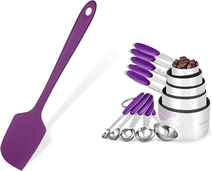 U-Taste 14in Extra Large Flexible Silicone Spatula with 600ºF Heat Resistance, and Upgraded Measuring Cups and Spoons Set of 10 with Reinforced Welded Handle (Purple)