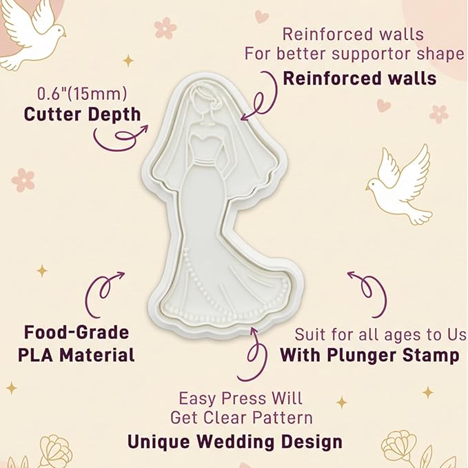 Wedding Cookie Cutters Cutter Molds Tuxedo 3.5" with Plunger Stamps Baking Dough Tools Cake Shapes PLA Accessories for Birdesmaid Decorative Party Kitchen Supplies