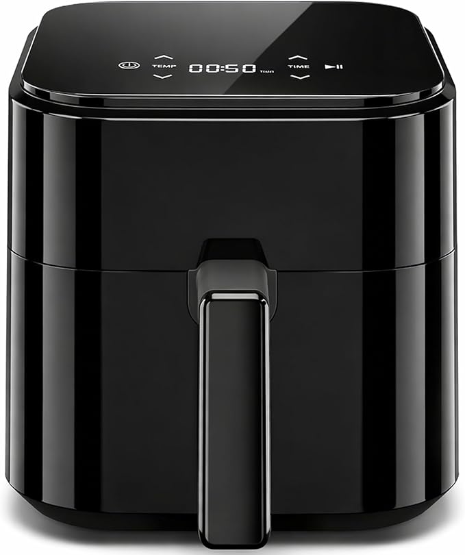 Simple Deluxe 8-in-1 Air Fryer 3 Qt, Digital Preset Airfryer with Overheat Protection and Auto Shut-Off, Nonstick and Dishwasher-Safe Basket for Fries, Bake, 60-Min Timer, Max 400°F, 800W, Black