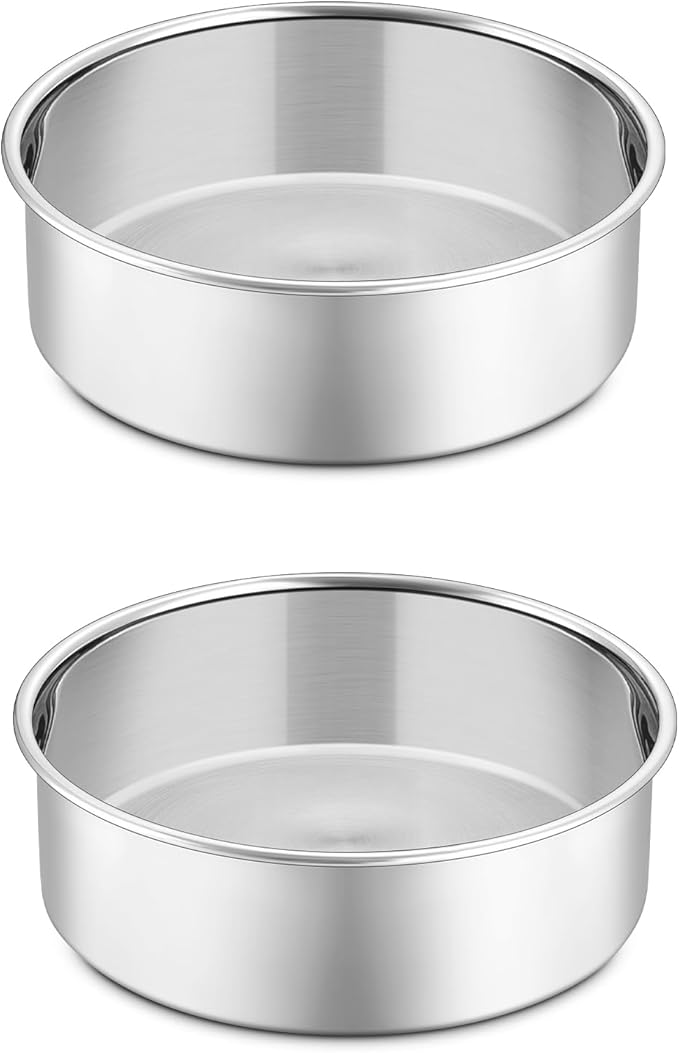 P&P CHEF 5 Inch Cake Pan Set of 2, Stainless Steel Round Baking Layer Cake Pans, Non Toxic & Healthy, Leak-proof & Easy Clean, Mirror Finish & Easy Releasing, Oven & Dishwasher Safe