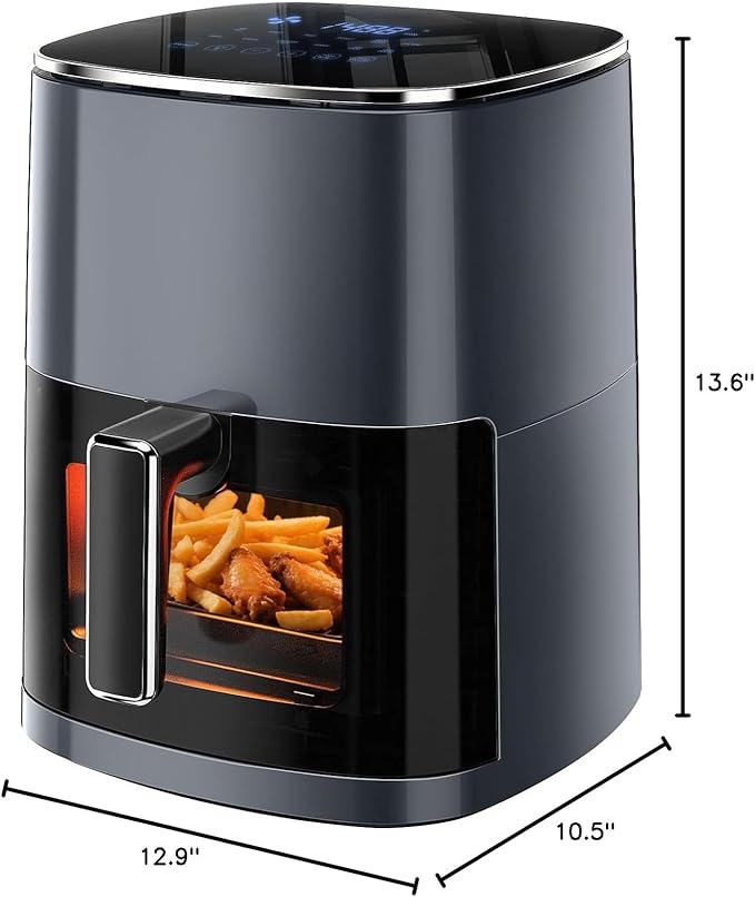 HealSmart Air Fryer - 6.34 QT Digital Airfryer with Visible Window, 12 Presets Functions, Nonstick and Dishwasher-Safe Basket, 1700W, Gray