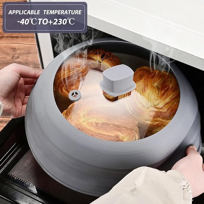 Microwave Splatter Cover Glass Cover Guard Lid with Collapsible Silicone for Food Pot Plate Cover 10.8 inch Light Grey