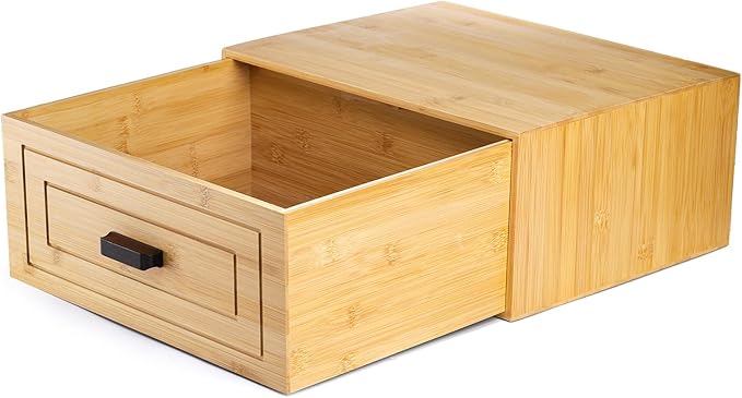 Kingrol Bamboo Cube Storage, Stackable Desk Drawer Organizer with Handle, Home Office Cubby Organizer for Entryway, Closet, Bedroom, Bathroom, 15 x 11.75 x 6.5 Inch
