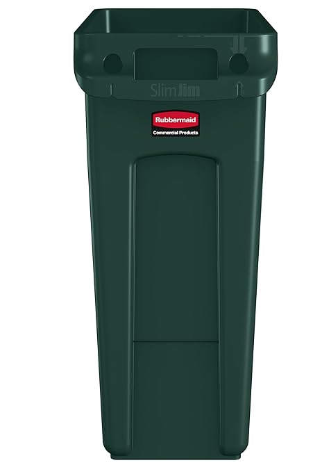 Rubbermaid Commercial Products Slim Jim Trash/Garbage Can with Venting Channels, 16-Gallon, Green, for Kitchen/Office/Workspace