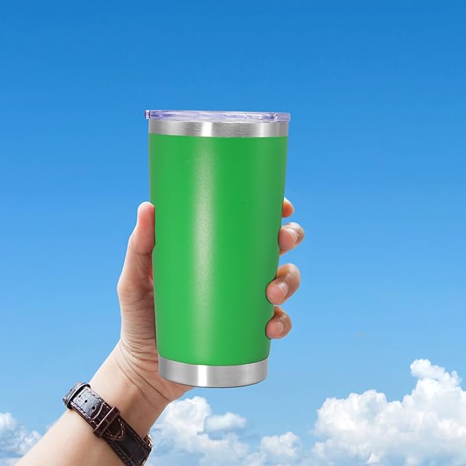 20 oz Tumbler Coffee Travel Tumblers Bulk with Lid Stainless Steel Double Wall Vacuum Insulated Mug Powder Coated Cups fit Car Cupholder for Hot and Cold - Green, 1Pack