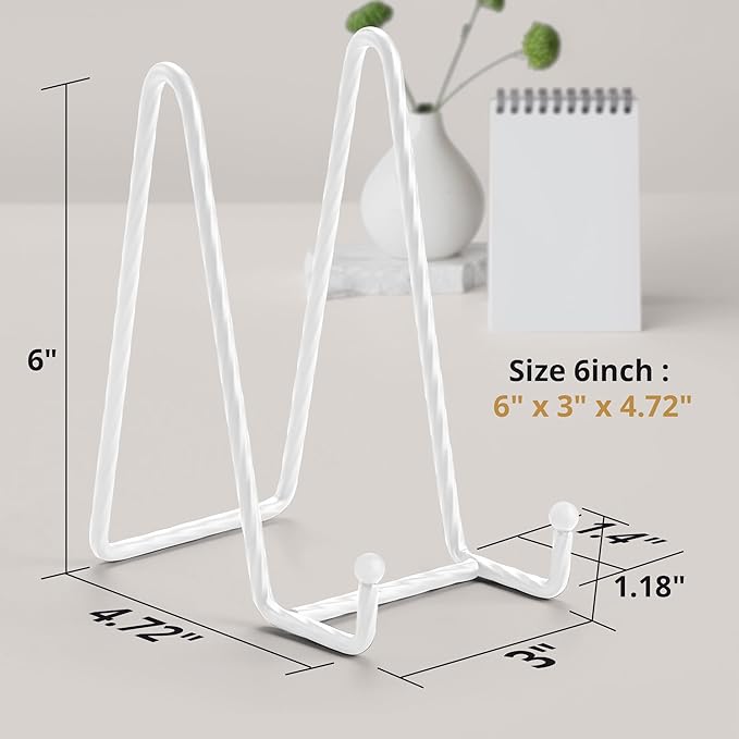 3 Pack 6inch Picture Stands for Display, White Metal Plate Stands for Display - Decorative Plate Stand, Plate Holder Display Stand, Picture Frame Stand - Plate Display Stands for Picture Stand
