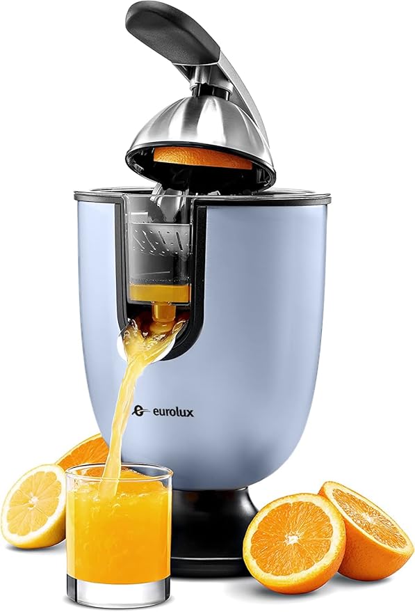 Eurolux Electric orange juicer squeezer | Pro Stainless Steel Citrus Juicer with Soft Grip Handle for Effortless Juicing, Also Fits Lime & Grapefruit Auto Shutoff, Dishwasher-safe Parts, Pulp Control