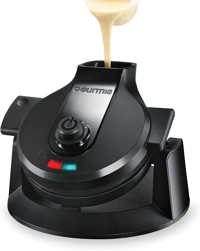 Gourmia Dual Pour Waffle Maker – Belgian Waffle Maker with Mess Free Spout, Nonstick Plates, Compact Upright Storage, 800W, Black