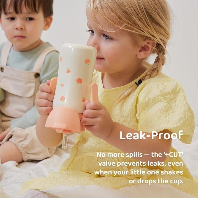 GROSMIMI Insulated 316 Stainless Steel Spill Proof Straw Cup, Water bottle with Flip Top for Toddlers, BPA Free (bear, 6oz)