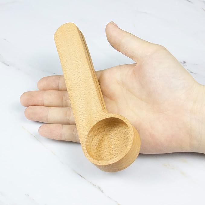 Wooden Coffee Scoop and Bag Clip, Tablespoon Wood Measuring Scoop with Bags Sealer, 2-In-1 Bags Sealer Measuring Spoon for Beans, Espresso Coffee, Tea (12)