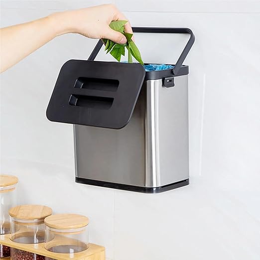 Door Hanging Trash Can with Lid Sealed Under Sink Garbage Can Waste Bin Over Cabinet Door Bathroom Camping Recycle Bin