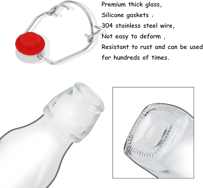 ZEBEIYU Swing Top Glass Bottles 4 oz With Flip Airtight Lids for Home Brewing, Beverages, Oil, Vinegar, Water, Soda, Kefir, Limoncello, Homemade liquor, vanilla（10 Pack
