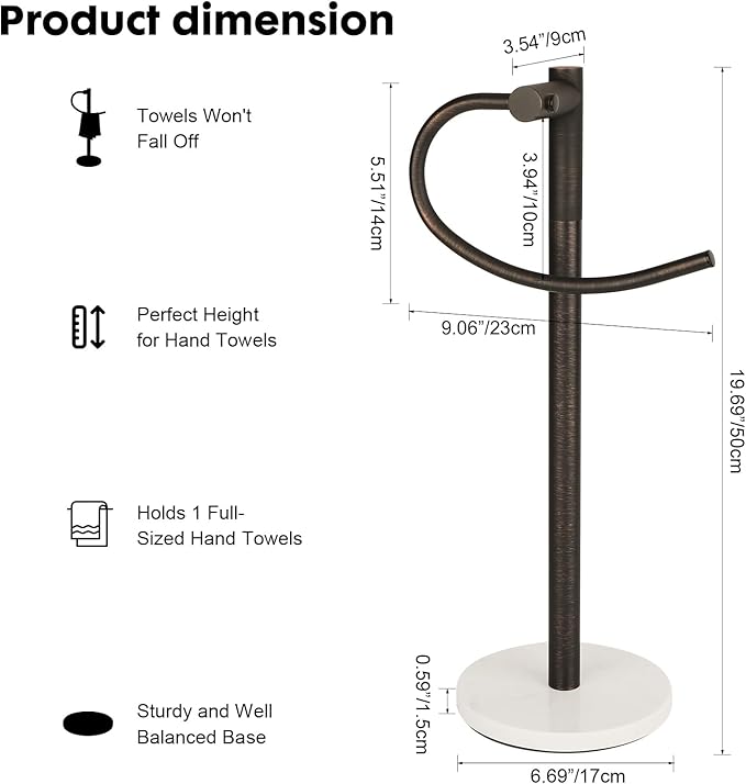 19 inch Oil Rubbed Bronze Hand Towel Holder Stand,Hand Towel Bar,Bathroom Vanity Countertop Towel Holder Free Standing,Stainless Steel Towel Ring Hardware Accessories Towel Rack