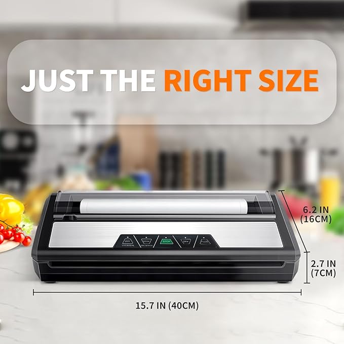 Vacuum Sealer Machine, Food Sealer Machine 80KPA Automatic for Food Saving Dry/Moist Mode with Build-in Cutter & Storage, Air Suction Hose, One-Touch,High Suction Power