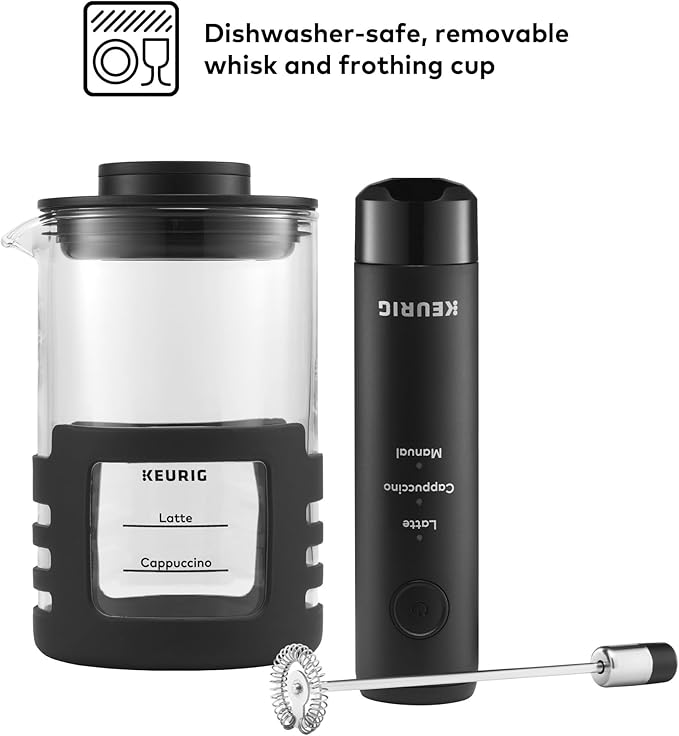 Keurig SimpleCafe Frother, Rechargeable Handheld Milk Frother for Lattes, Cappuccinos & Iced Coffee, USB Cord Included, Microwave-Safe Frothing Cup, Hot & Cold Foam Maker