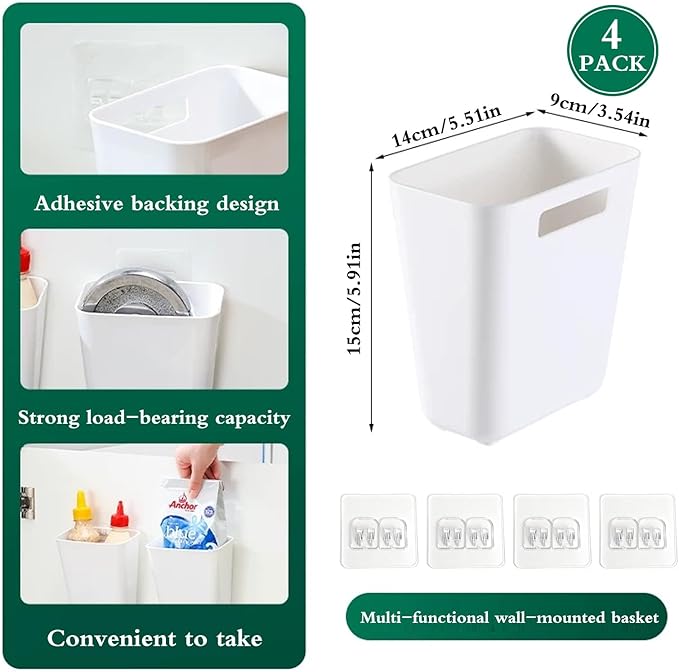 4 Piece Kitchen Cabinet Door Storage Box,Self Adhesive Wall Mounted Storage Box,Wardrobe/Bathroom/Refrigerator Small Items Organizer