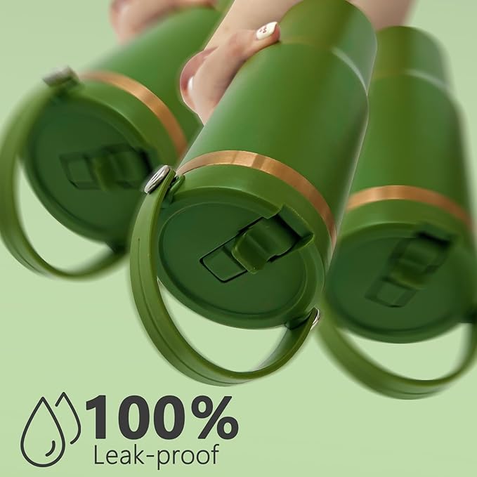 30 oz Tumbler with Handle and Straw, Vacuum Insulated Tumblers with Flip Straw and Top Handle, Leakproof Powder Coated Tumbler, Stainless Steel Travel Mug for Coffee Water (Army Green, 1 Pack)