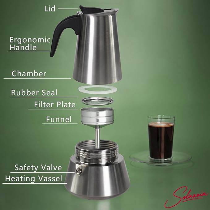 9 Cup Stovetop Espresso Maker Matte Stainless Steel Moka Pot Italian and Cuban Mocha Coffee Maker, Compatible with Gas, Electric, Ceramic, and Induction stovetops(15 fl oz/450 ml)