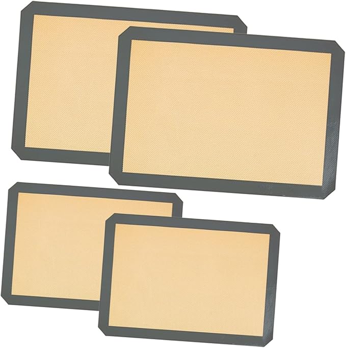 4pcs Heat Resistant Silicone Baking Mats Fiberglass, Non-stick Reusable Baking Pads for Home Bakery, Medium 42x29.5cm Small 30x21cm, Coffee Bottom, Food Safe Oven Liners