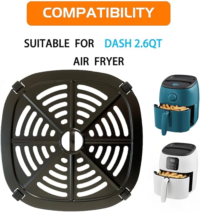 2.6QT Air Fryer Crisper Tray for Dash Air Fryers, Upgraded Air Fryer Grill Pan, Air Fryer Grill Plate, Air Fryer Grate Insert Rack Grid for Dash Air fryer, Nonstick, Dishwasher safe
