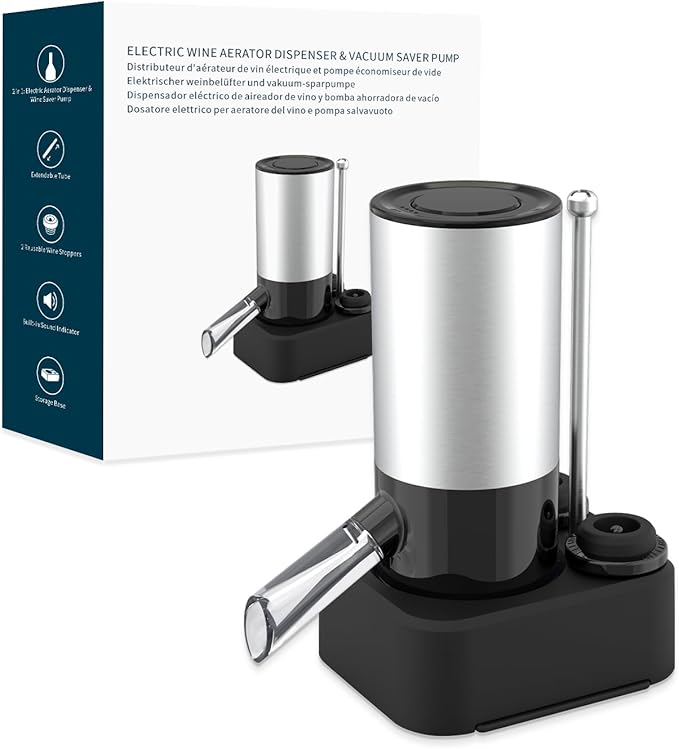 KITCHENDAO Rechargeable Electric Wine Aerator Dispenser and Wine Saver Vacuum Stoppers