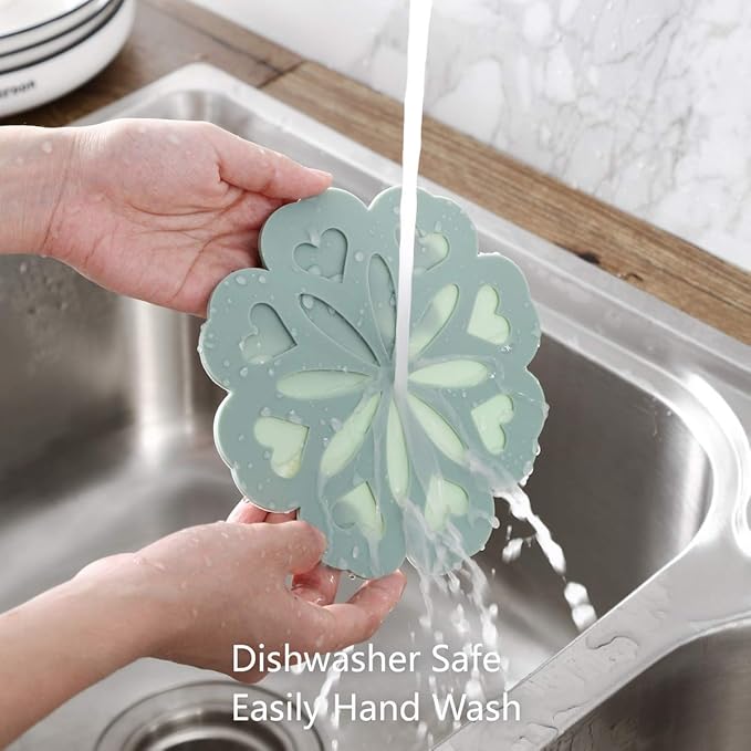 Set of 4 Silicone Trivet Mat - Hot Pot Holder Hot Pads for Table & Countertop - Trivet for Hot Dishes - Non-Slip & Heat Resistant Modern Kitchen Hot Pads for Pots & Pans, Teal