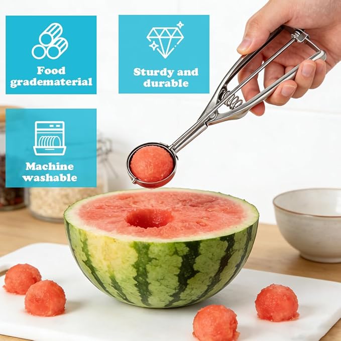Gold Ice Cream Scoop 304 Stainless Steel Cookie Scoops for Baking Melon Baller with Trigger 3 Sizes (Silver, S)