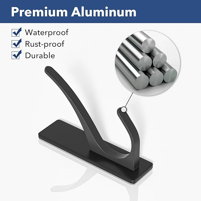 pickpiff Matt Black Self Adhesive Coat Hooks for Hanging: 13LB Extra Strong Stainless Wall Hook for Towel, Utensil, Backpack, Hat, Sturdy Metal Hanger for Bathroom, Kitchen, Door, 6-Pack